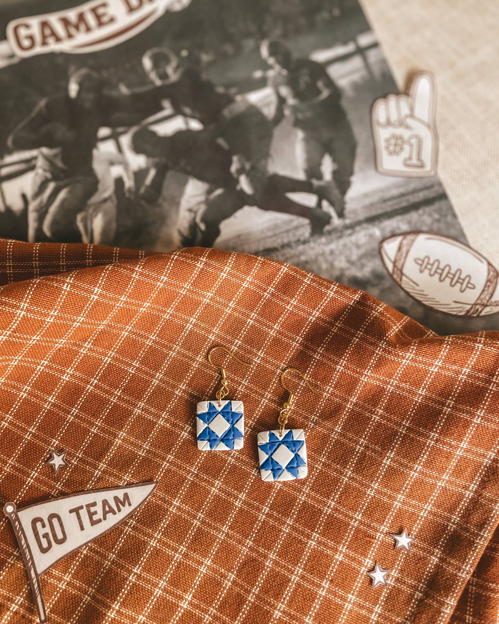 Team Spirit Quilt Block Dangle Earrings