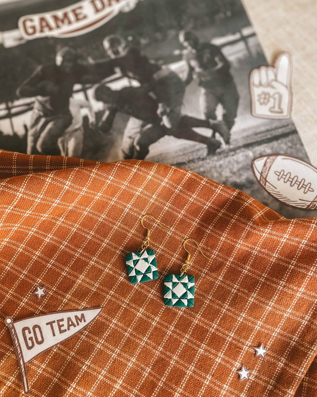Team Spirit Quilt Block Dangle Earrings