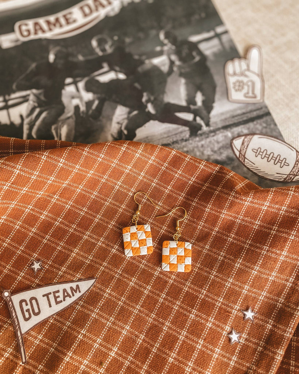 Team Spirit Quilt Block Dangle Earrings