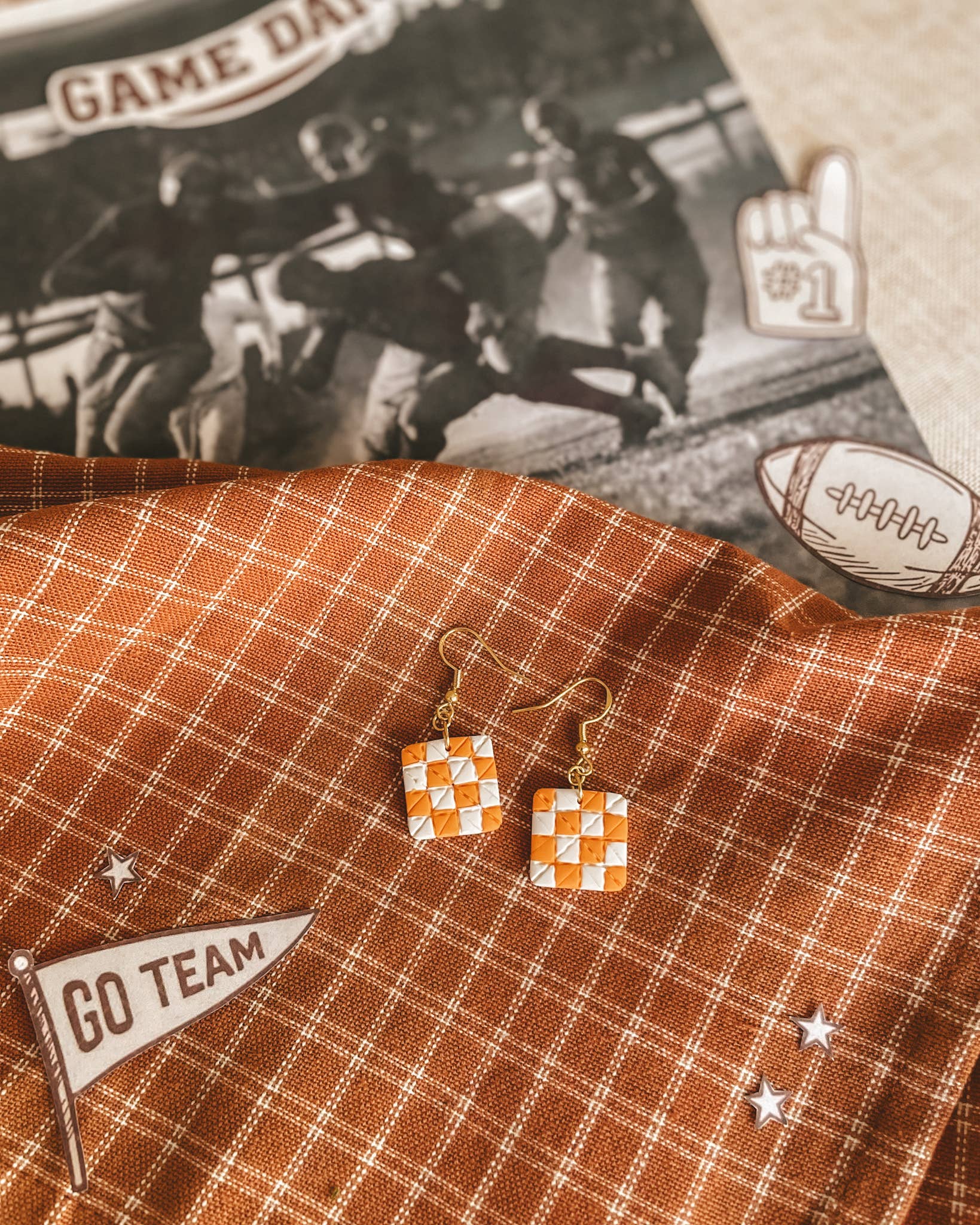 Team Spirit Quilt Block Dangle Earrings