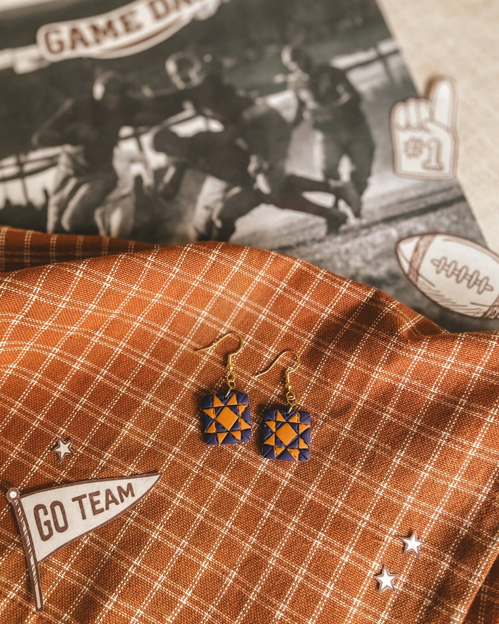 Team Spirit Quilt Block Dangle Earrings