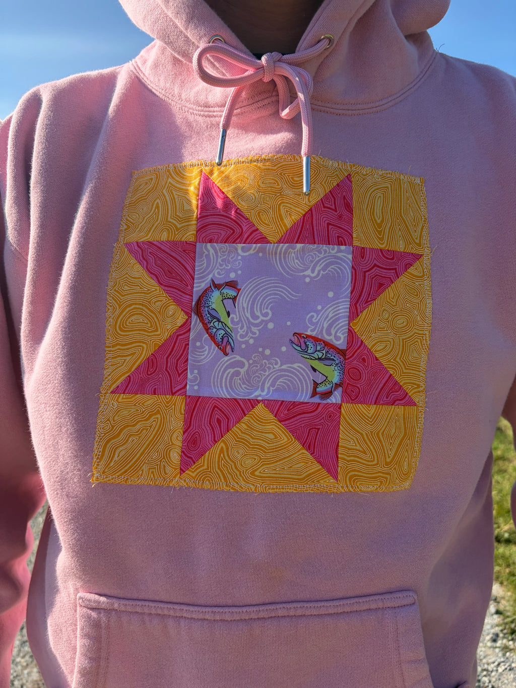 Gone Fishin' Pink Quilt Block Hoodie
