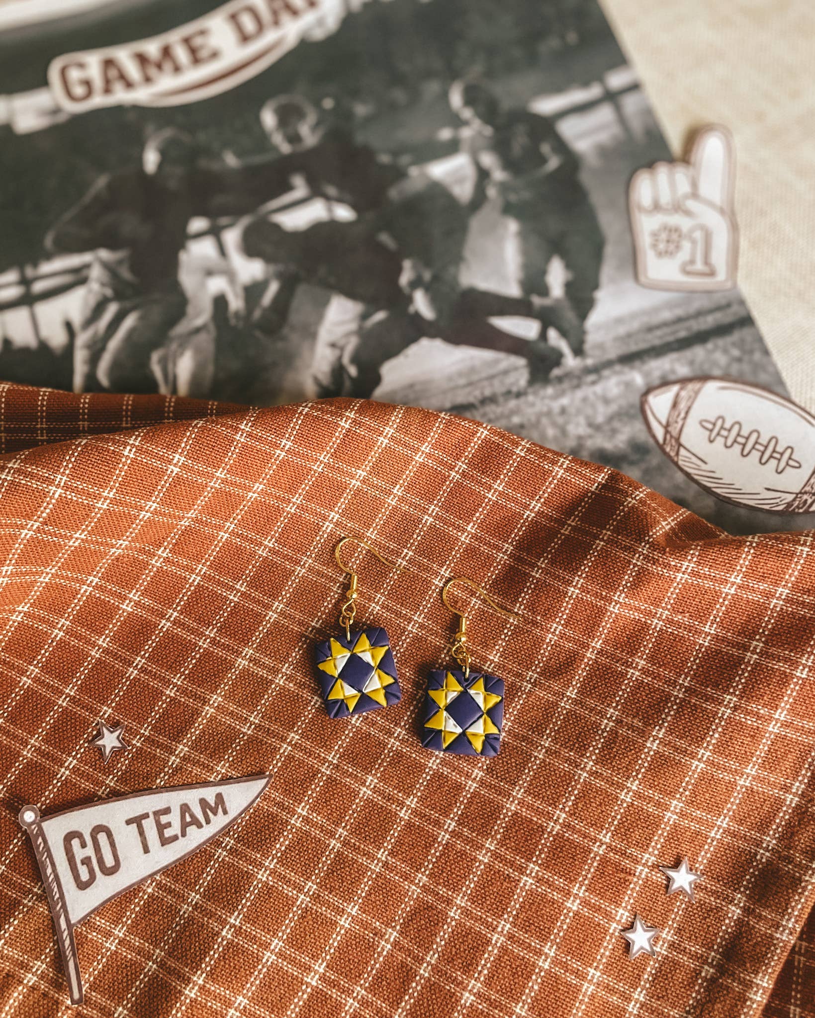 Team Spirit Quilt Block Dangle Earrings