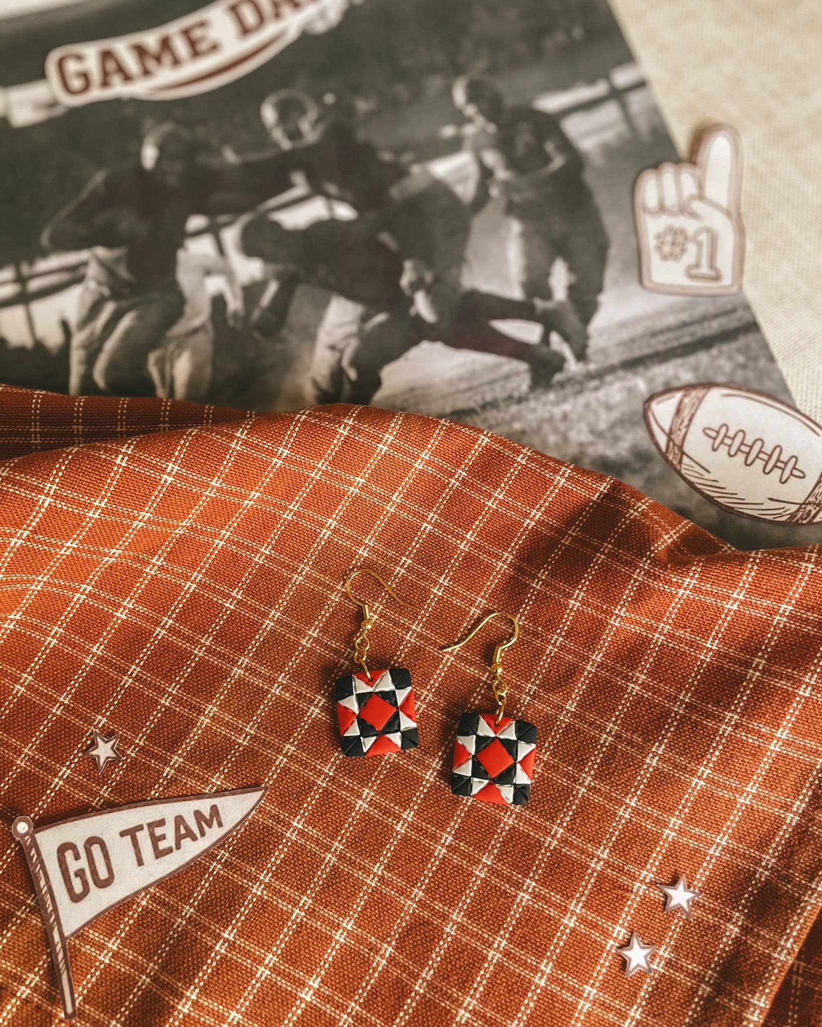 Team Spirit Quilt Block Dangle Earrings