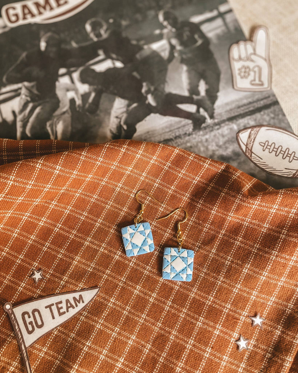 Team Spirit Quilt Block Dangle Earrings