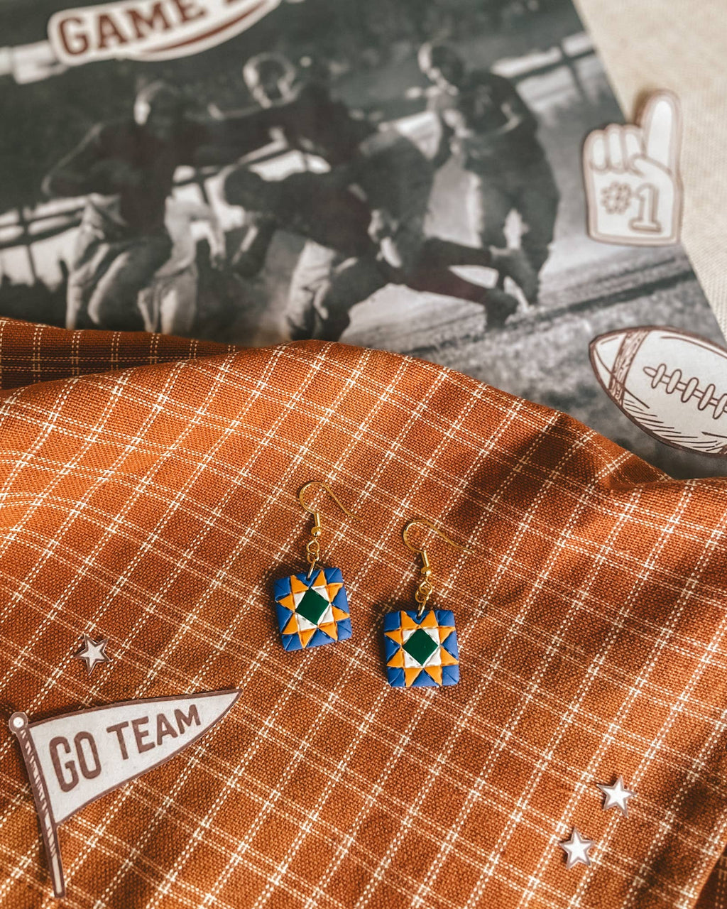 Team Spirit Quilt Block Dangle Earrings