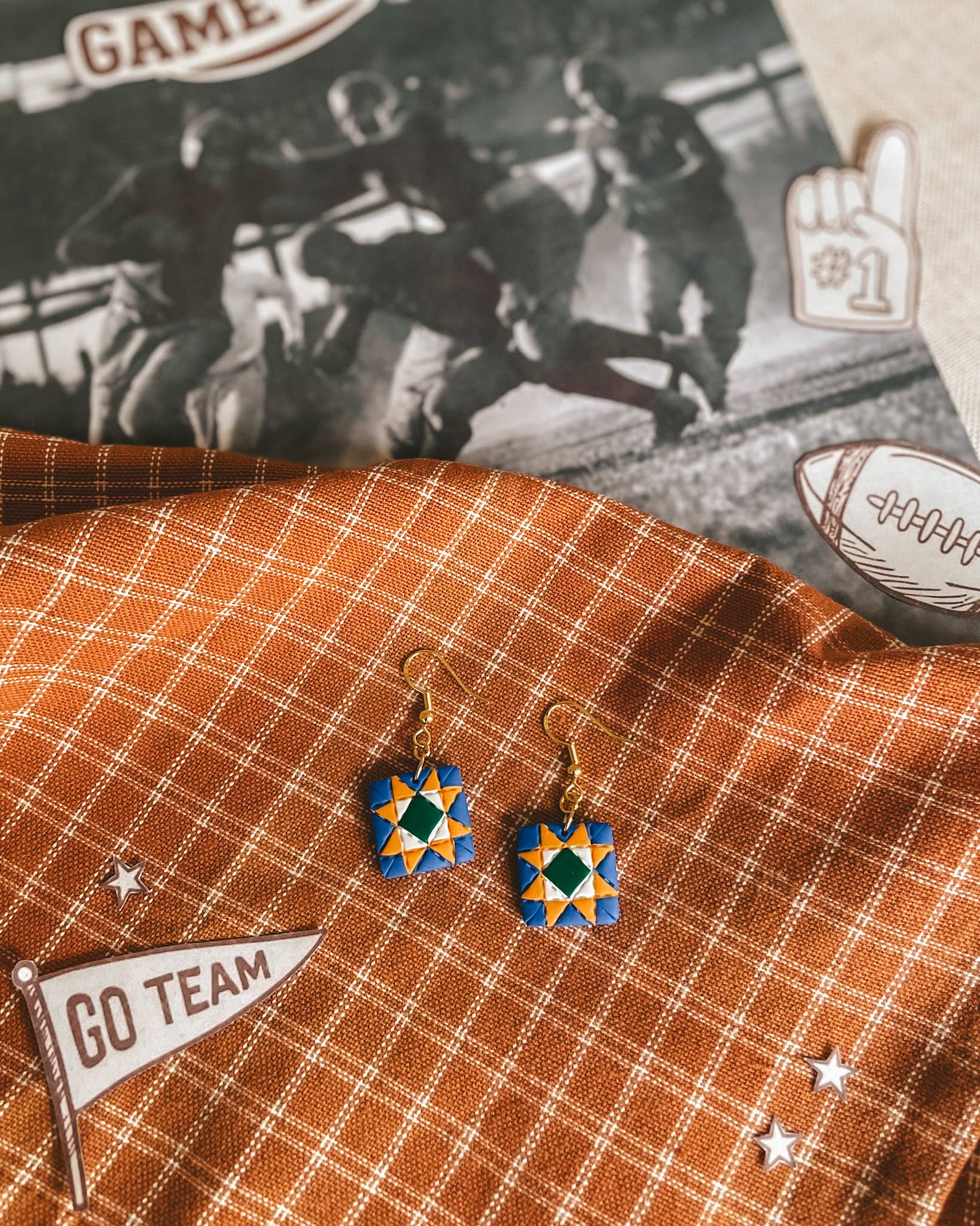 Team Spirit Quilt Block Dangle Earrings