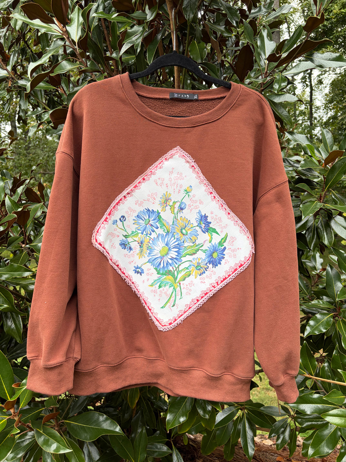 Vintage Wildflower Hankie Upcycled Sweatshirt