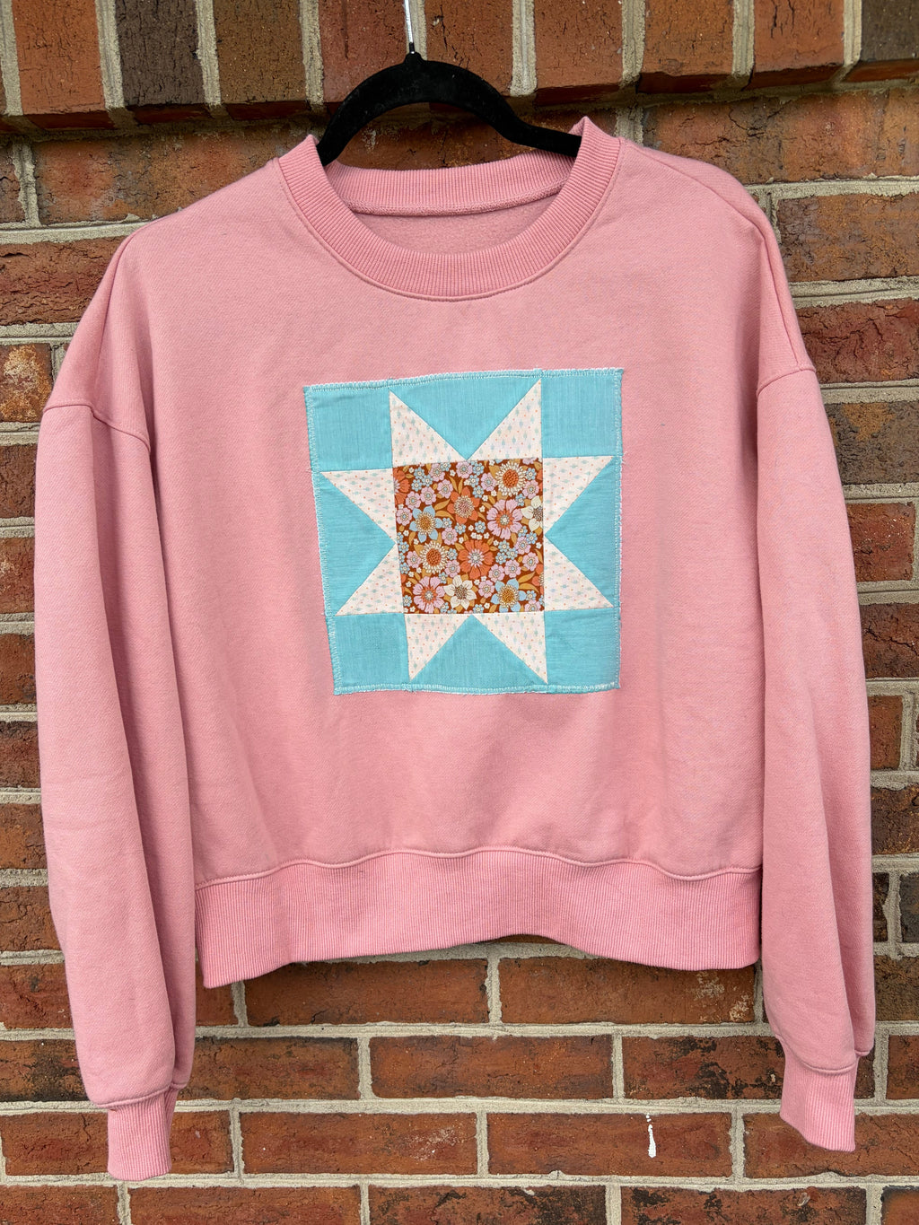 Pink Floral Quilt Block Swearshirt