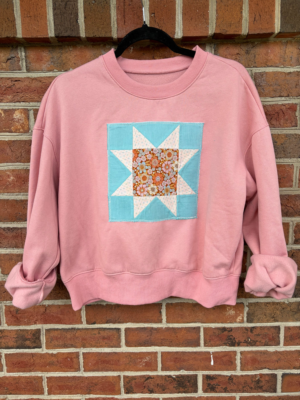 Pink Floral Quilt Block Swearshirt