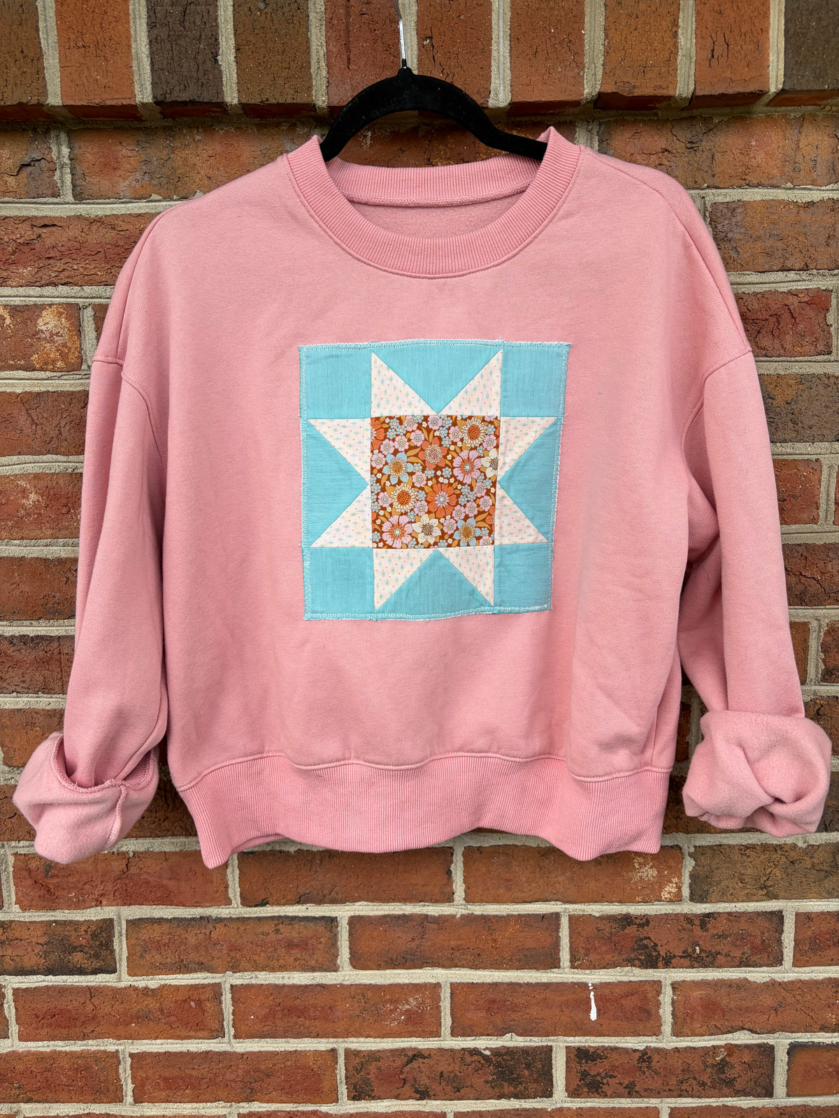 Pink Floral Quilt Block Swearshirt