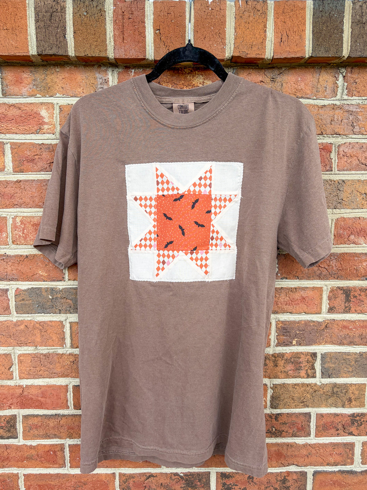 Spooky Quilt Block Brown T Shirt