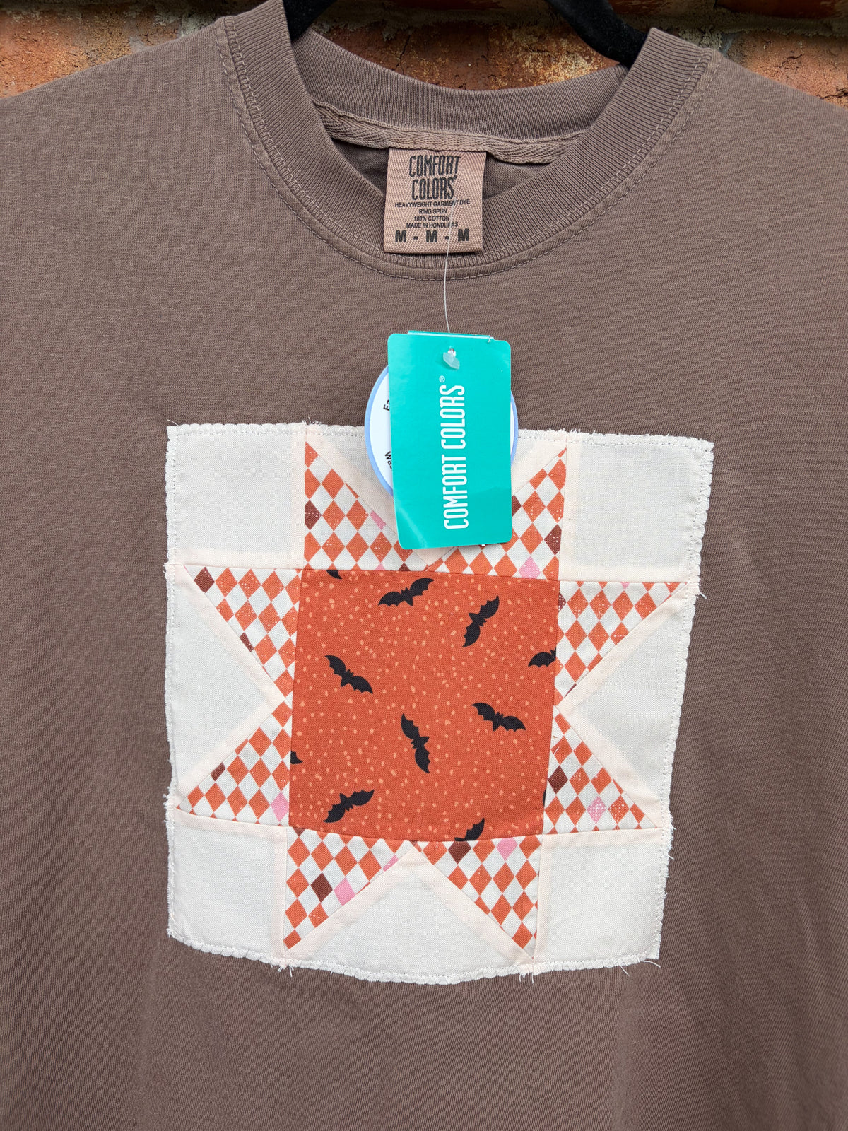 Spooky Quilt Block Brown T Shirt