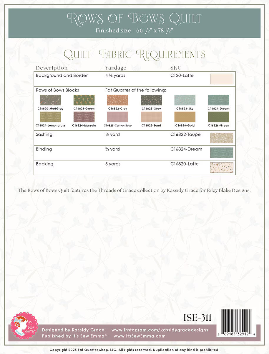 It's Sew Emma Rows of Bows Quilt Pattern