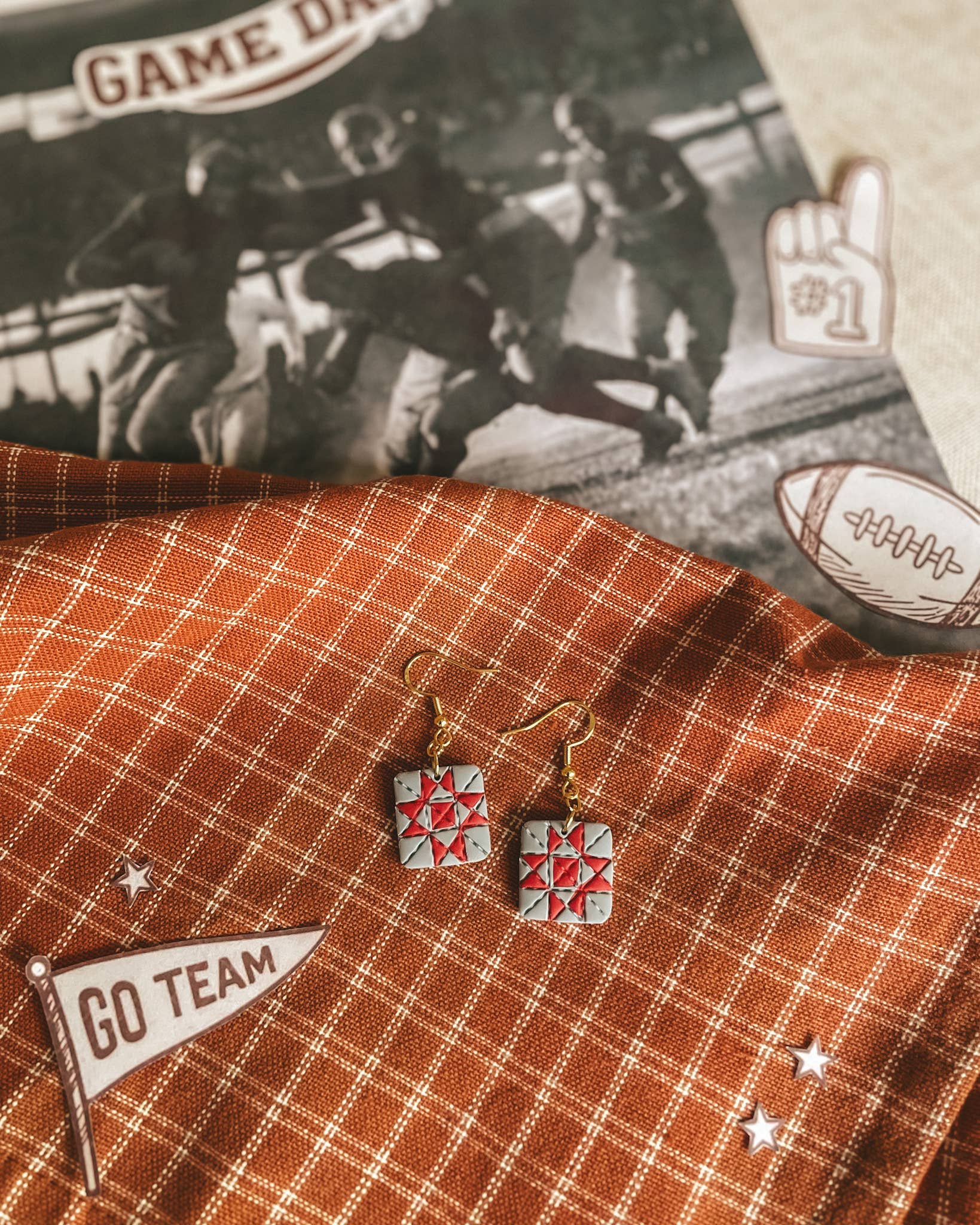 Team Spirit Quilt Block Dangle Earrings