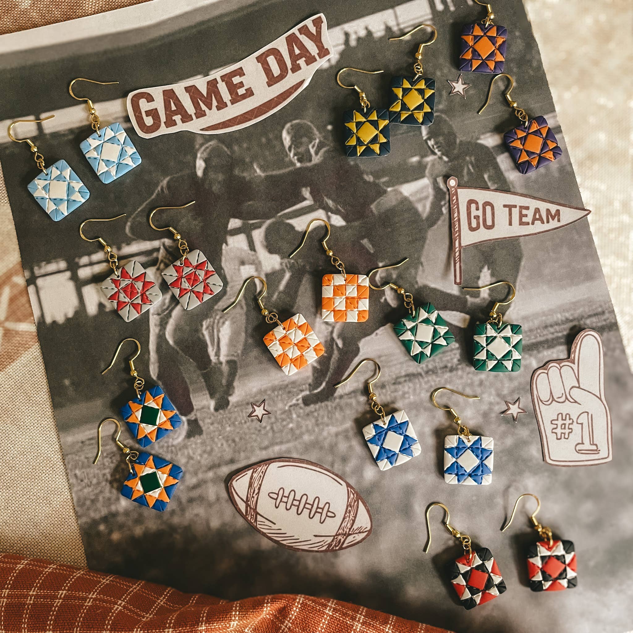 Team Spirit Quilt Block Dangle Earrings