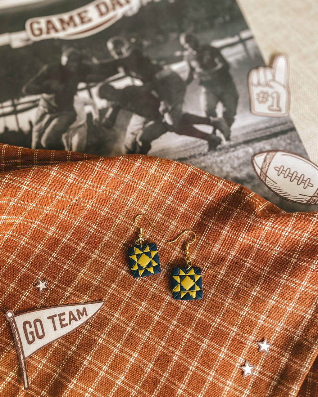 Team Spirit Quilt Block Dangle Earrings