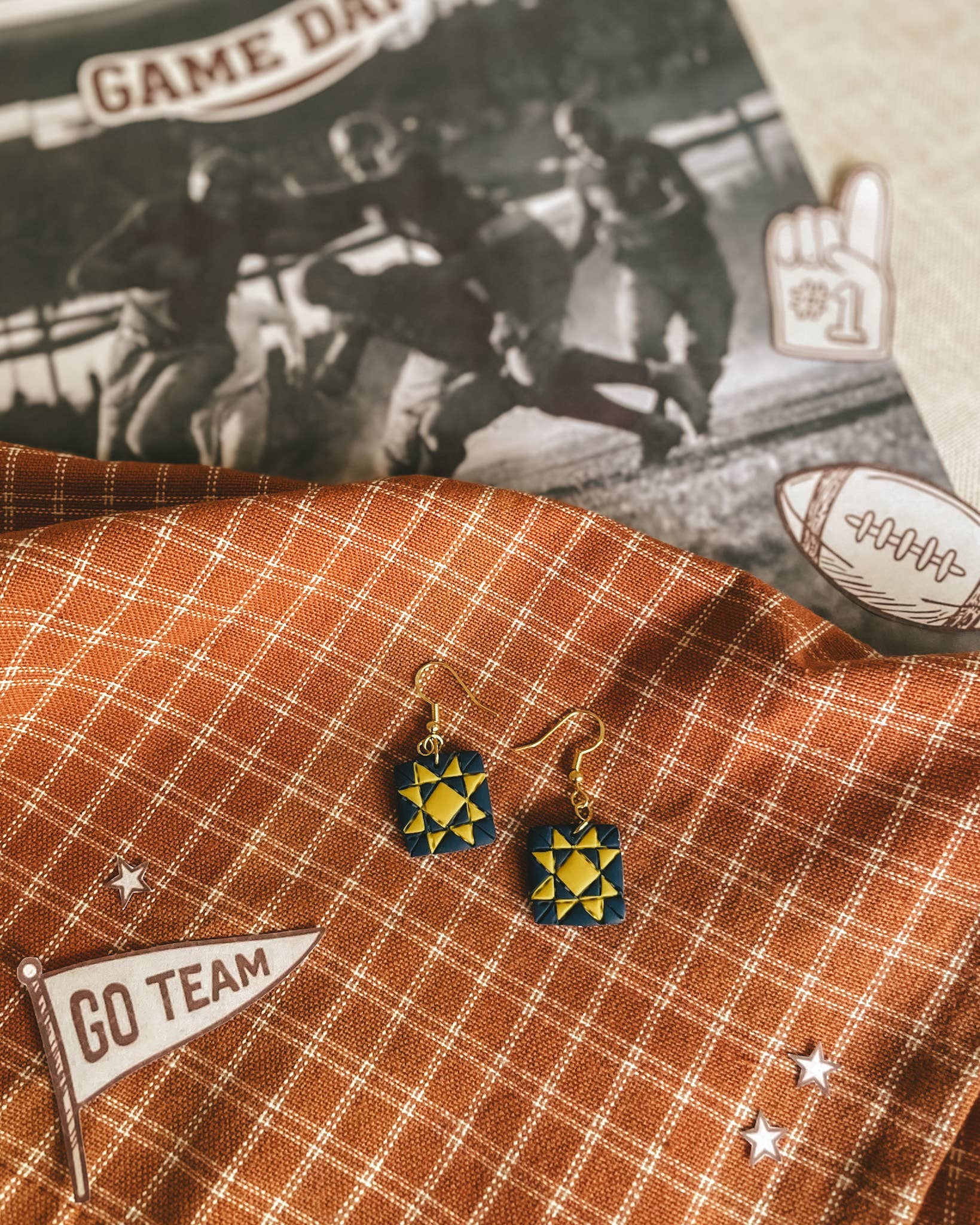 Team Spirit Quilt Block Dangle Earrings